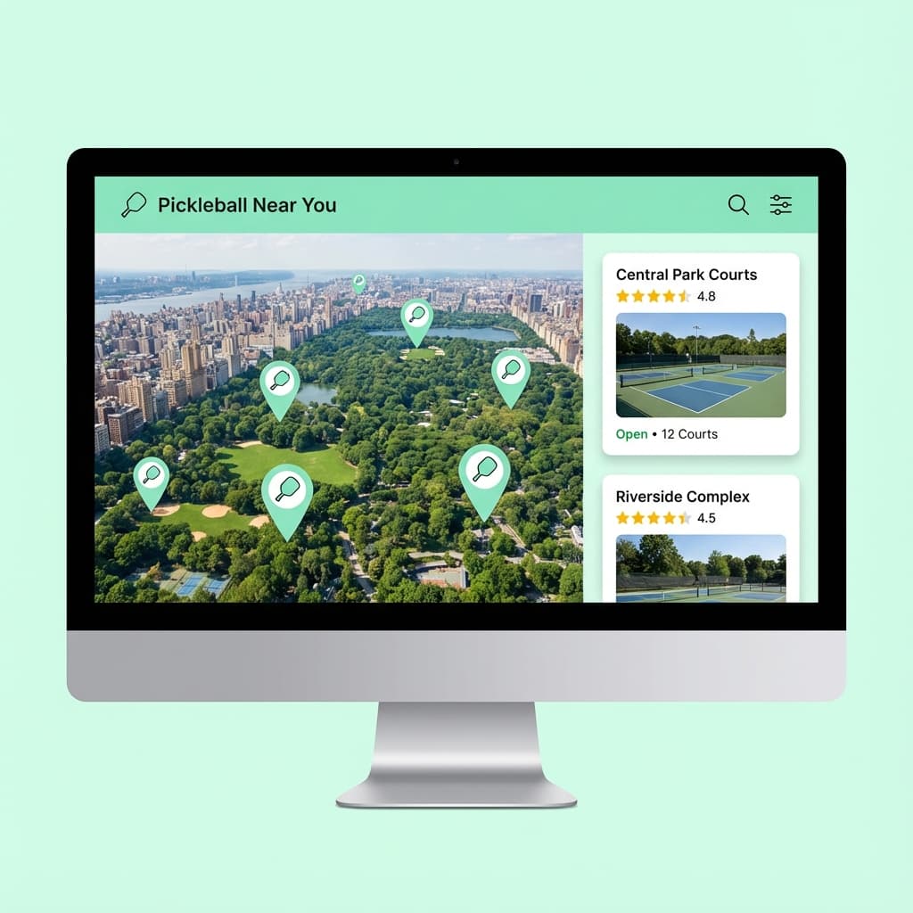 Interactive court map showing pickleball locations